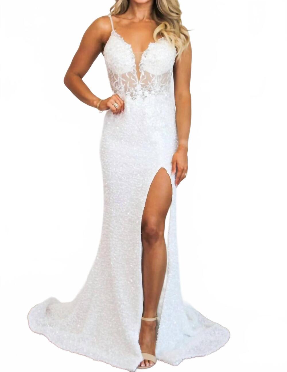 NEW CINDERELLA DIVINE jessie sequin lace bustier formal dress in white